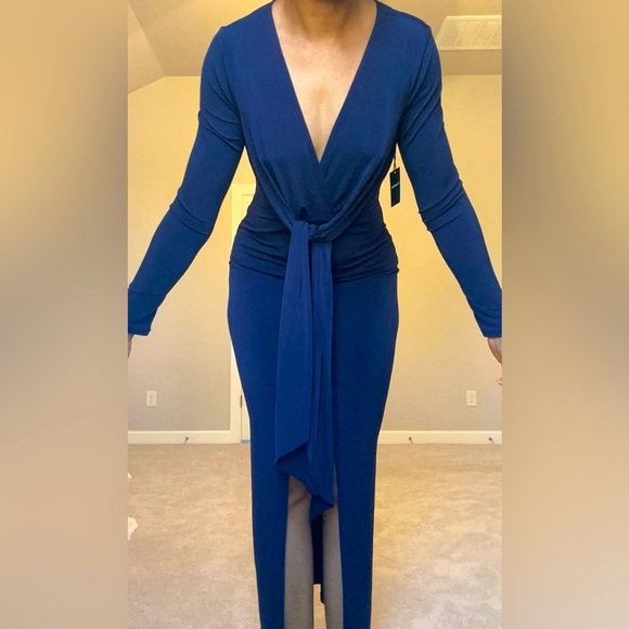 Navy Blue Maxi Dress with slit - Picture 3 of 8